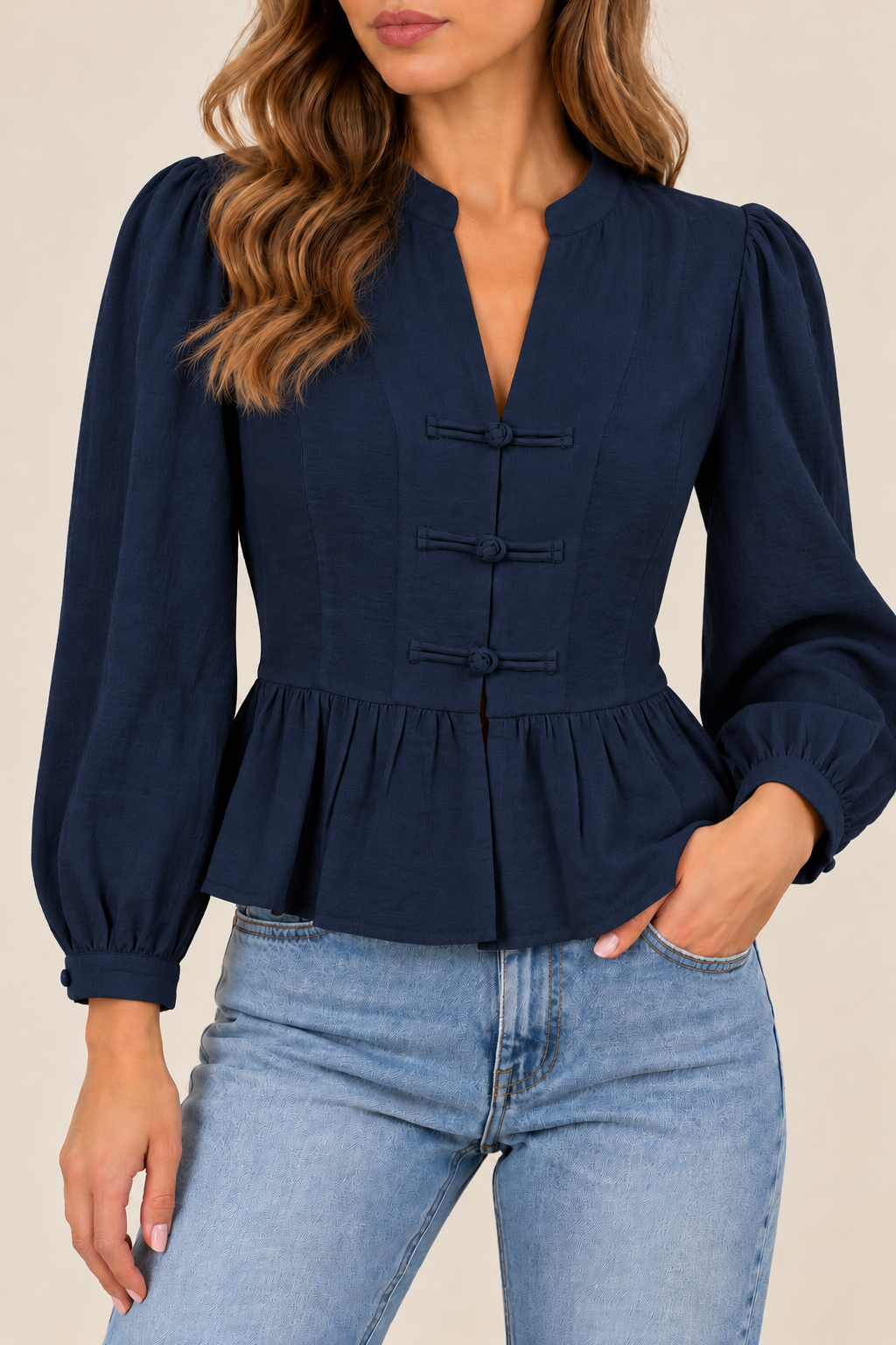 V Neck Peplum Blouse