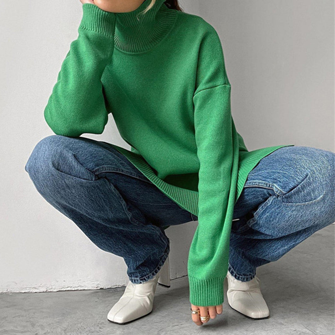 Side Slit Turtleneck Sweater