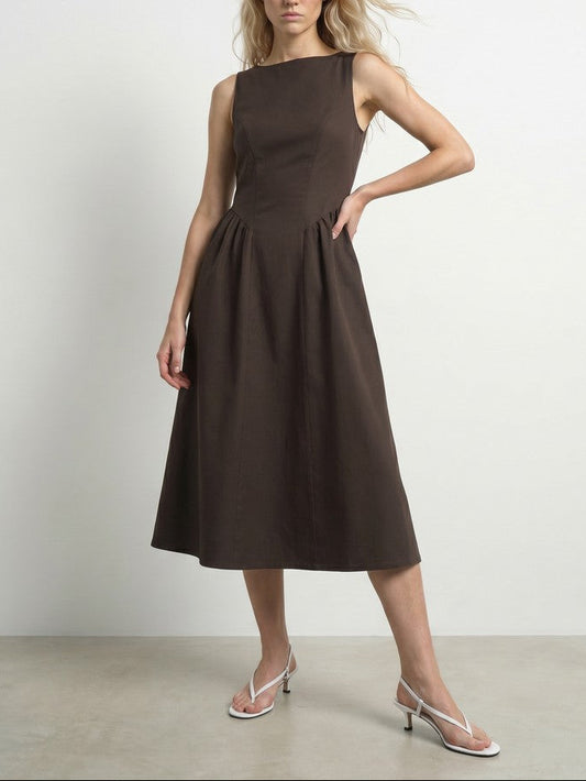 Boat Neck Fit and Flare Midi Dress