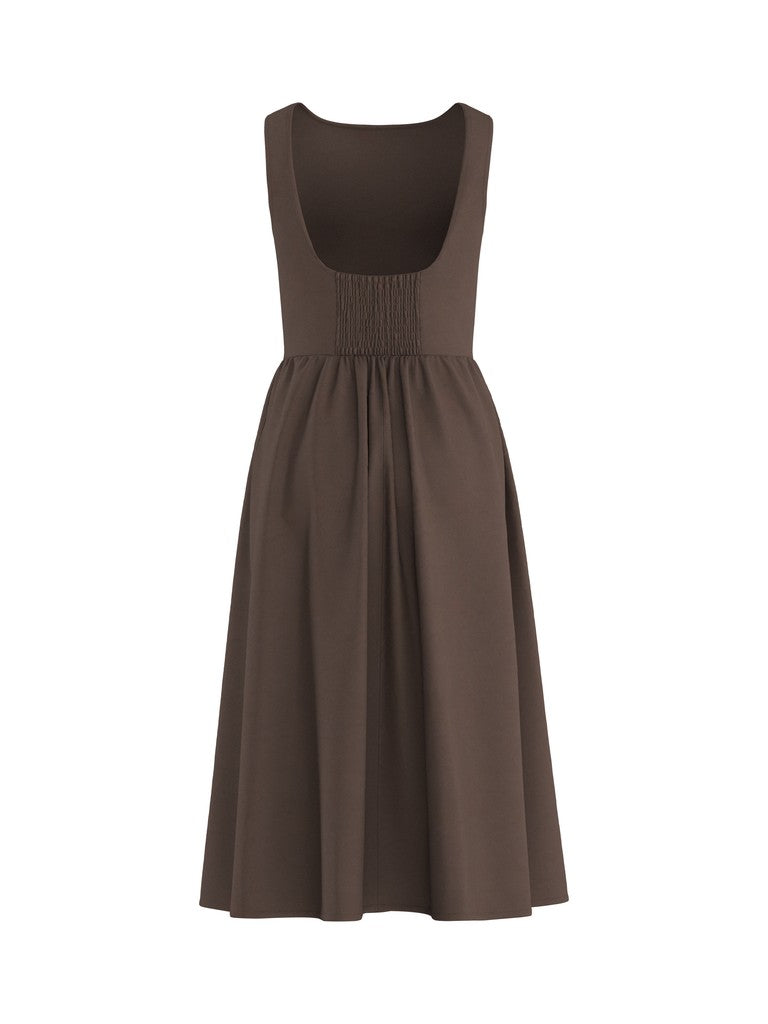 Boat Neck Fit and Flare Midi Dress