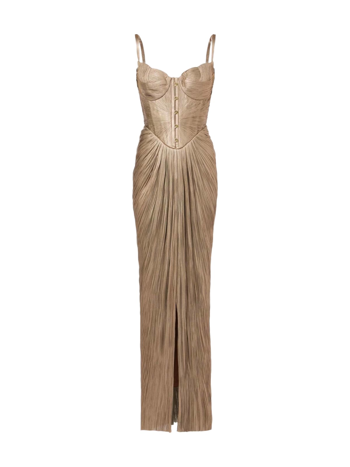 Metallic Corset Pleated Maxi Dress