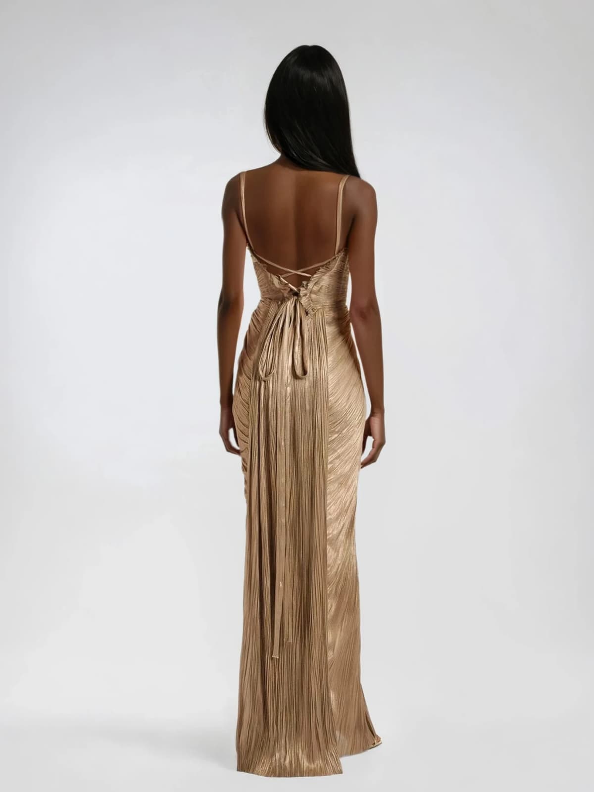 Metallic Corset Pleated Maxi Dress