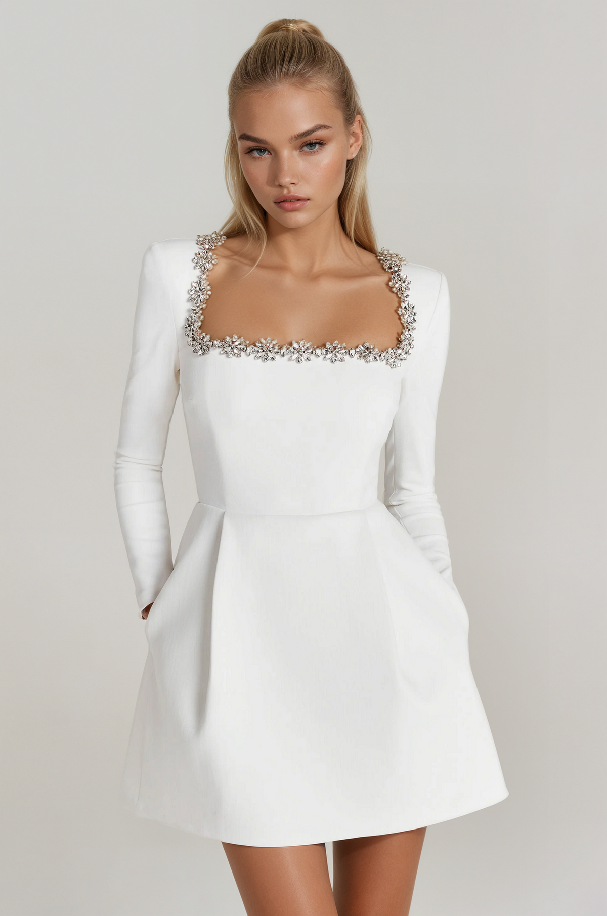 Embellished Velvet Mini Dress