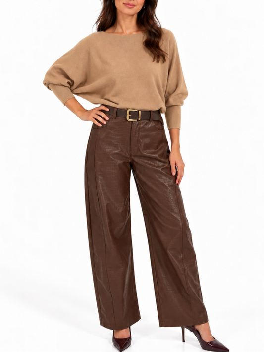 Croc Effect Faux Leather Trousers