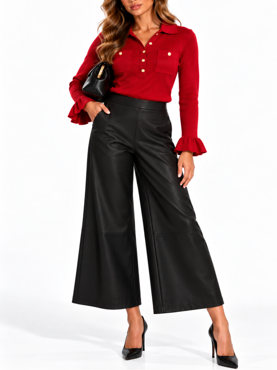 Wide Leg Faux Leather Trousers