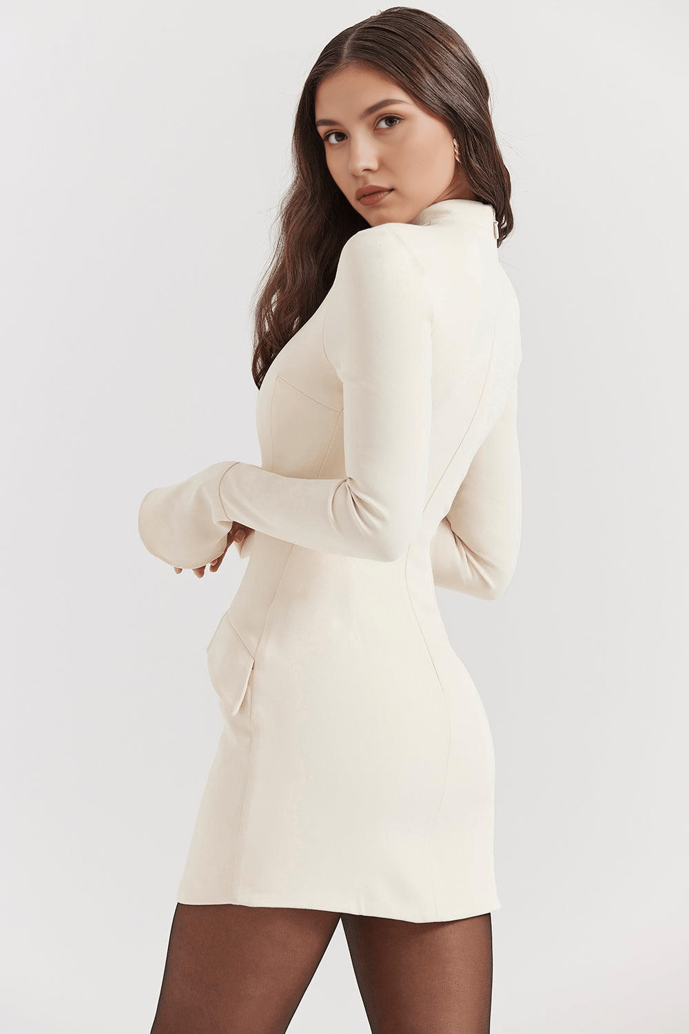 Mock Neck Flared Cuff Mini Dress