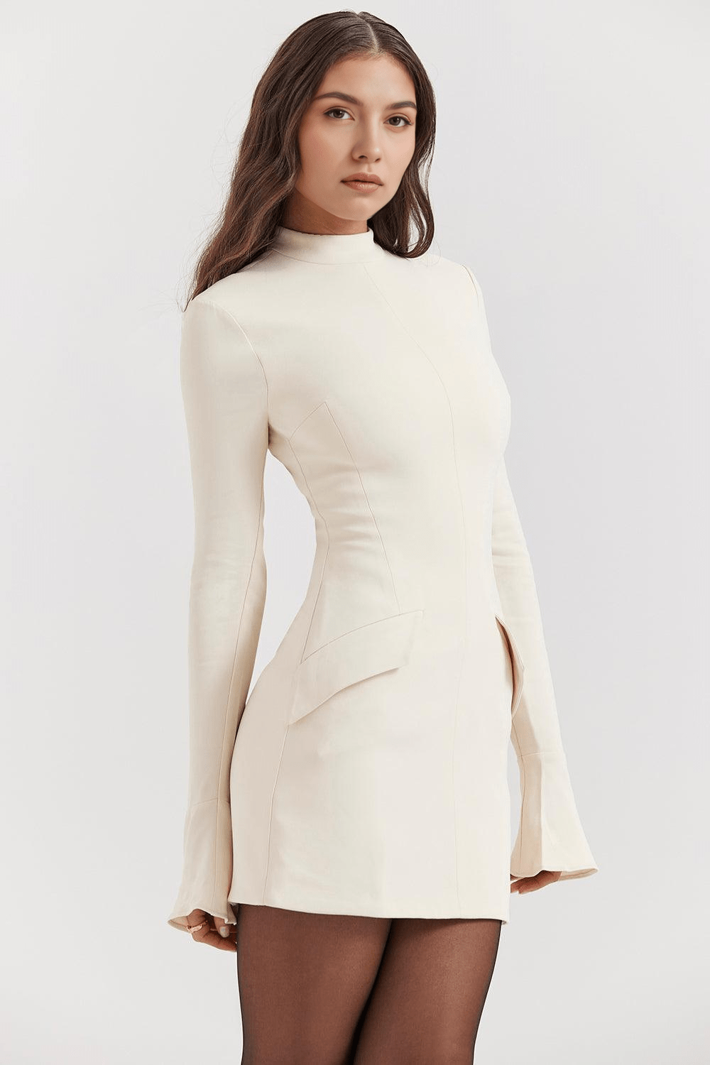 Mock Neck Flared Cuff Mini Dress