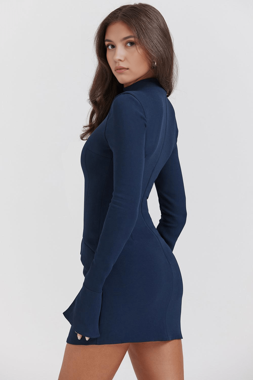 Mock Neck Flared Cuff Mini Dress