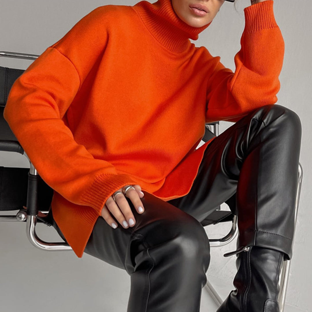 Side Slit Turtleneck Sweater