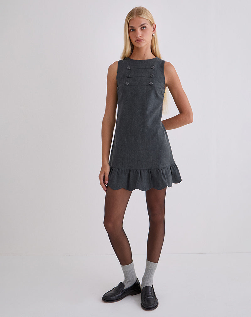 Grey Blue Ruffle Hem Mini Dress