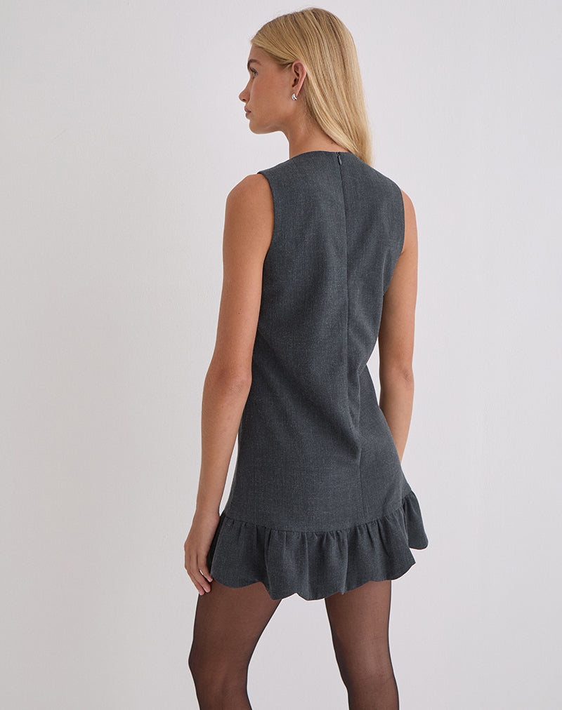 Grey Blue Ruffle Hem Mini Dress