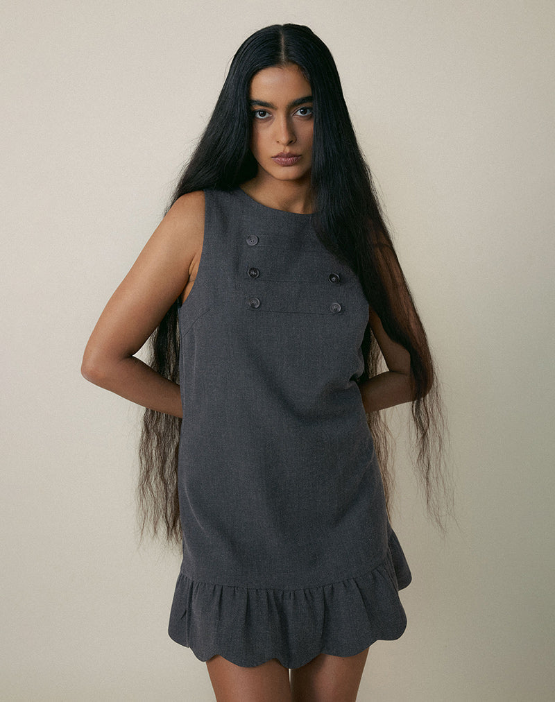 Grey Blue Ruffle Hem Mini Dress
