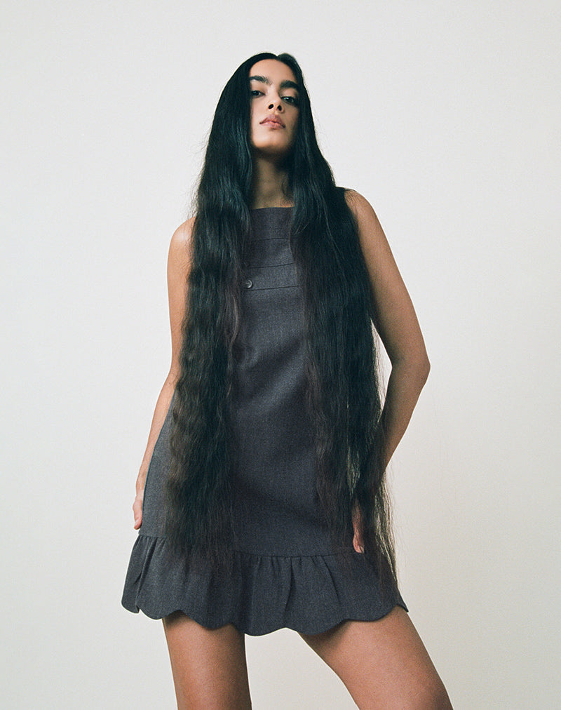 Grey Blue Ruffle Hem Mini Dress
