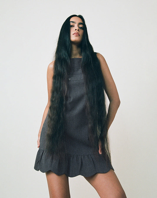 Grey Blue Ruffle Hem Mini Dress