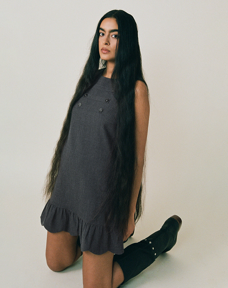 Grey Blue Ruffle Hem Mini Dress