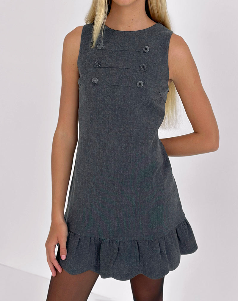Grey Blue Ruffle Hem Mini Dress