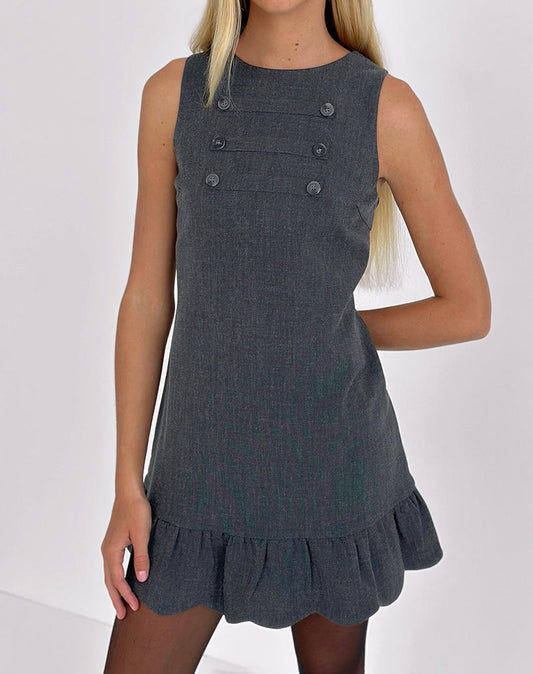 Grey Blue Ruffle Hem Mini Dress