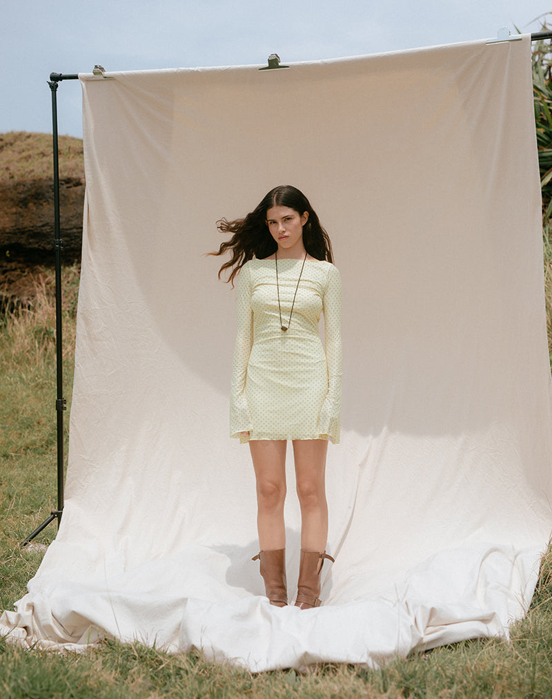 Yellow Polka Dot Mesh Mini Dress