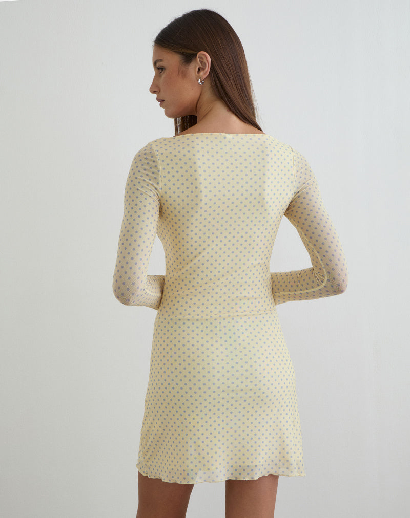 Yellow Polka Dot Mesh Mini Dress