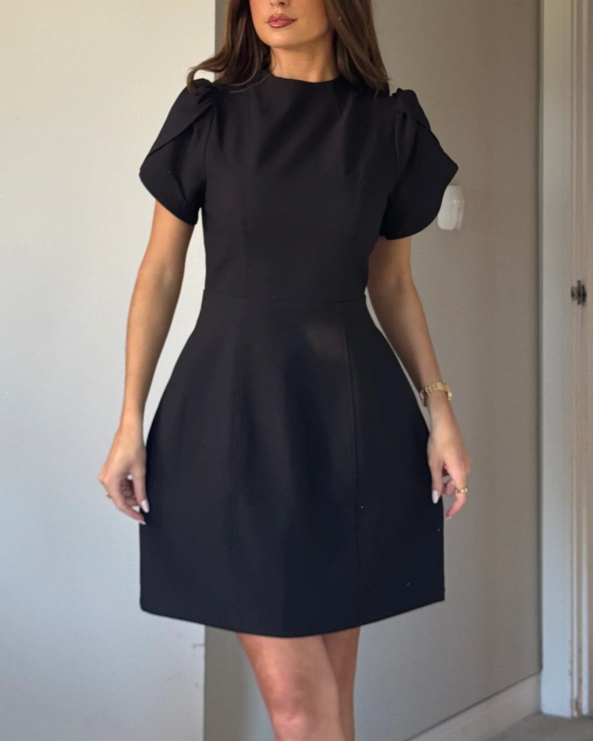 Tulip Sleeve High Neck Mini Dress