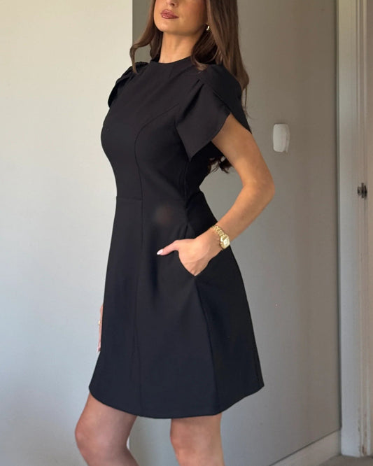 Tulip Sleeve High Neck Mini Dress