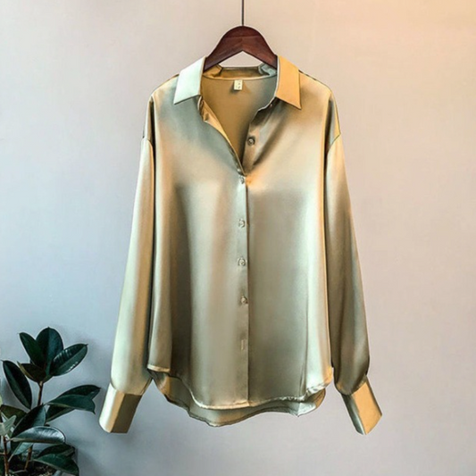Loose Fit Button Down Satin Blouse