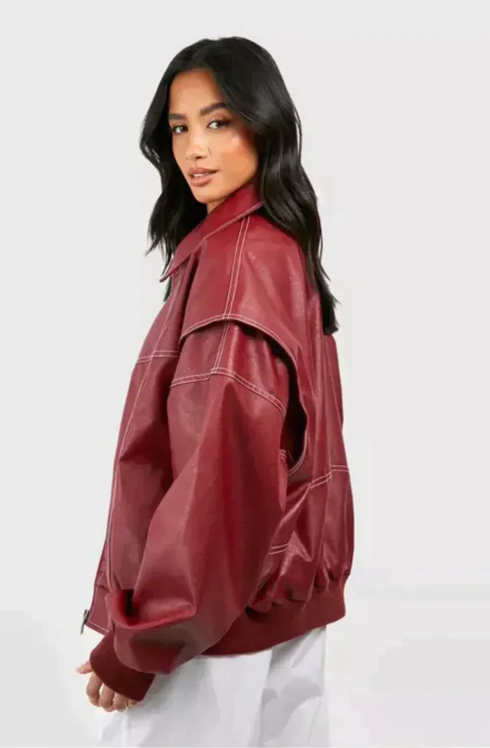 Oversized Faux Leather Bomber Jacket