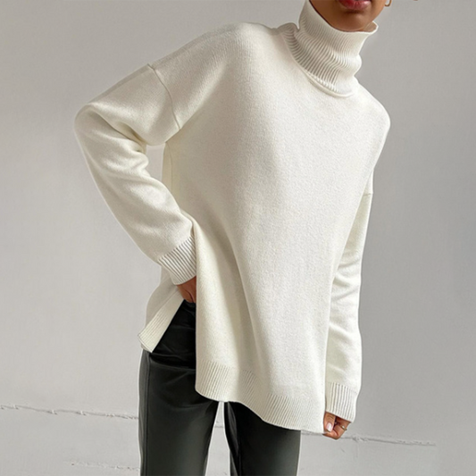 Side Slit Turtleneck Sweater