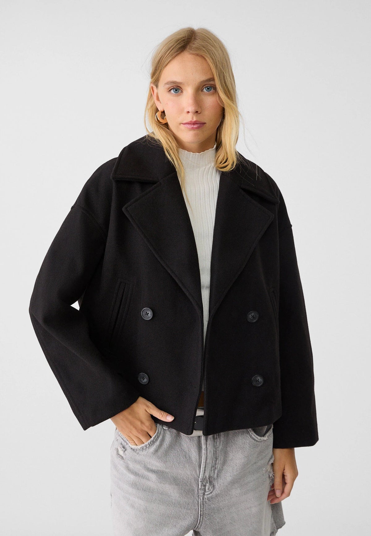 Cropped Wool Pea Coat