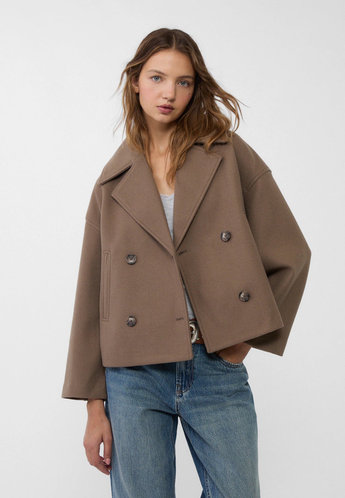 Cropped Wool Pea Coat