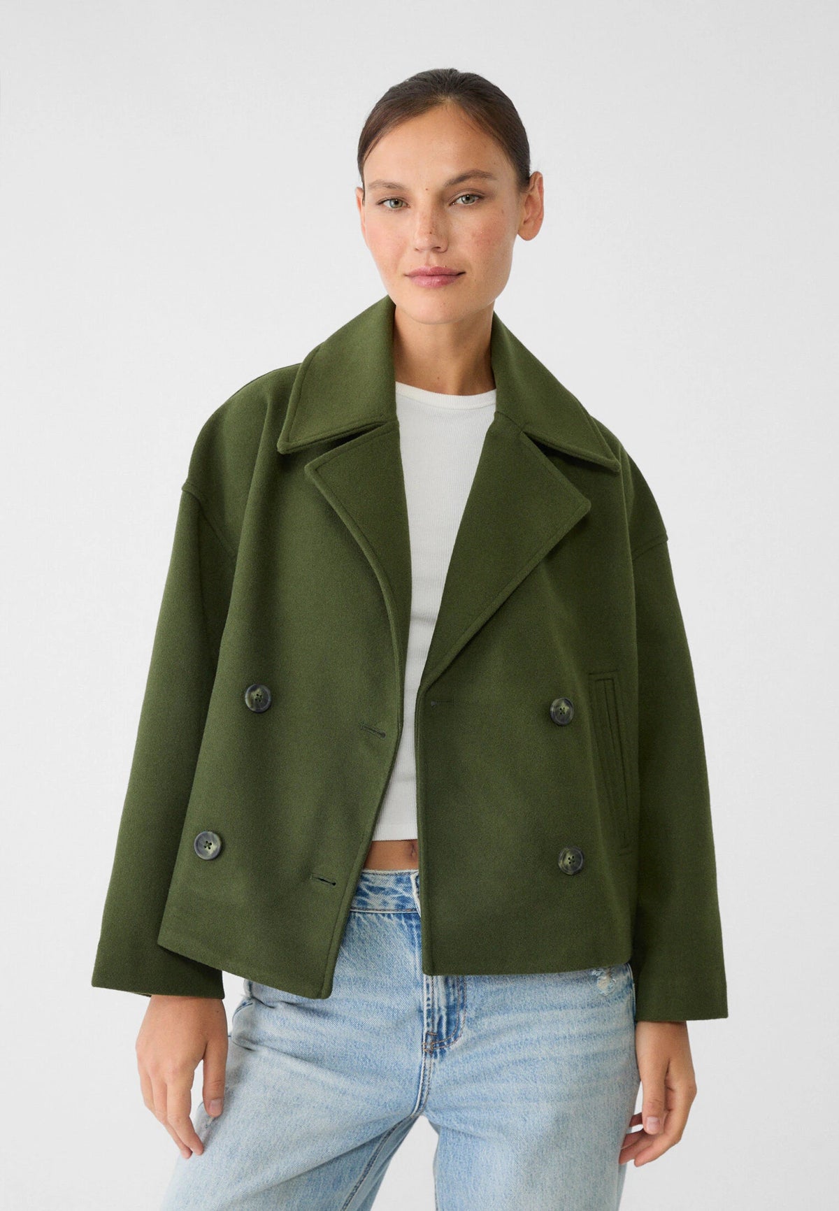 Cropped Wool Pea Coat