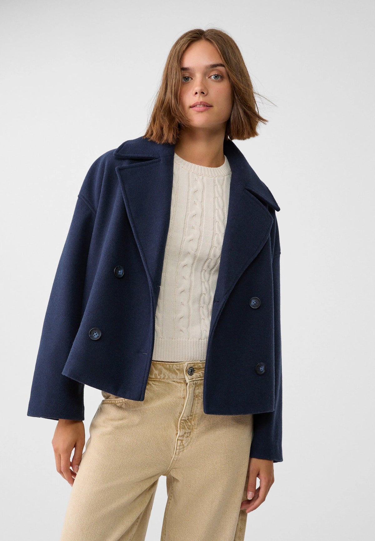 Cropped Wool Pea Coat