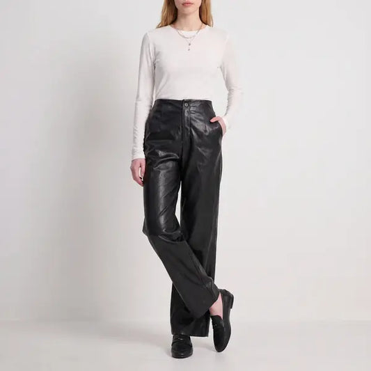 Straight Leg Faux Leather Trousers