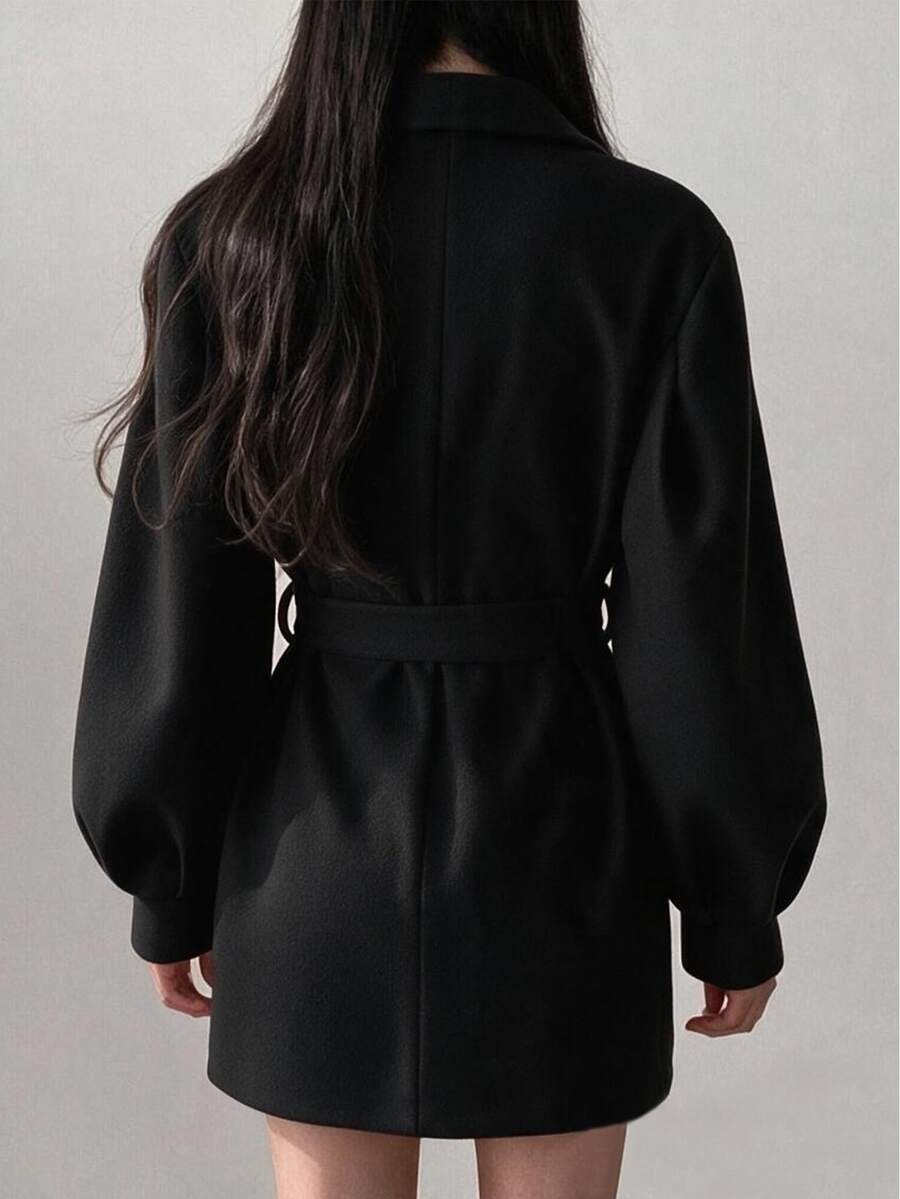 Belted Tweed Double Breasted Long Jacket