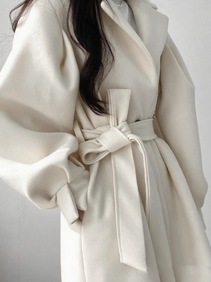 Belted Tweed Double Breasted Long Jacket