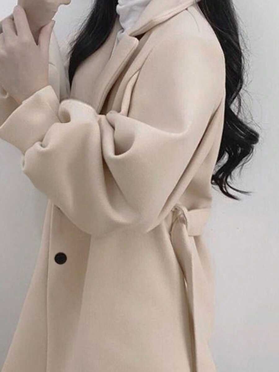 Belted Tweed Double Breasted Long Jacket