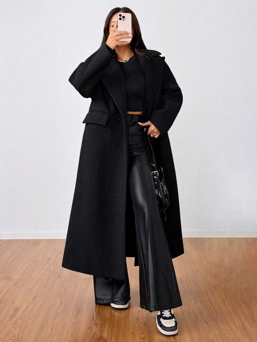 Double Breasted Lapel Long Overcoat