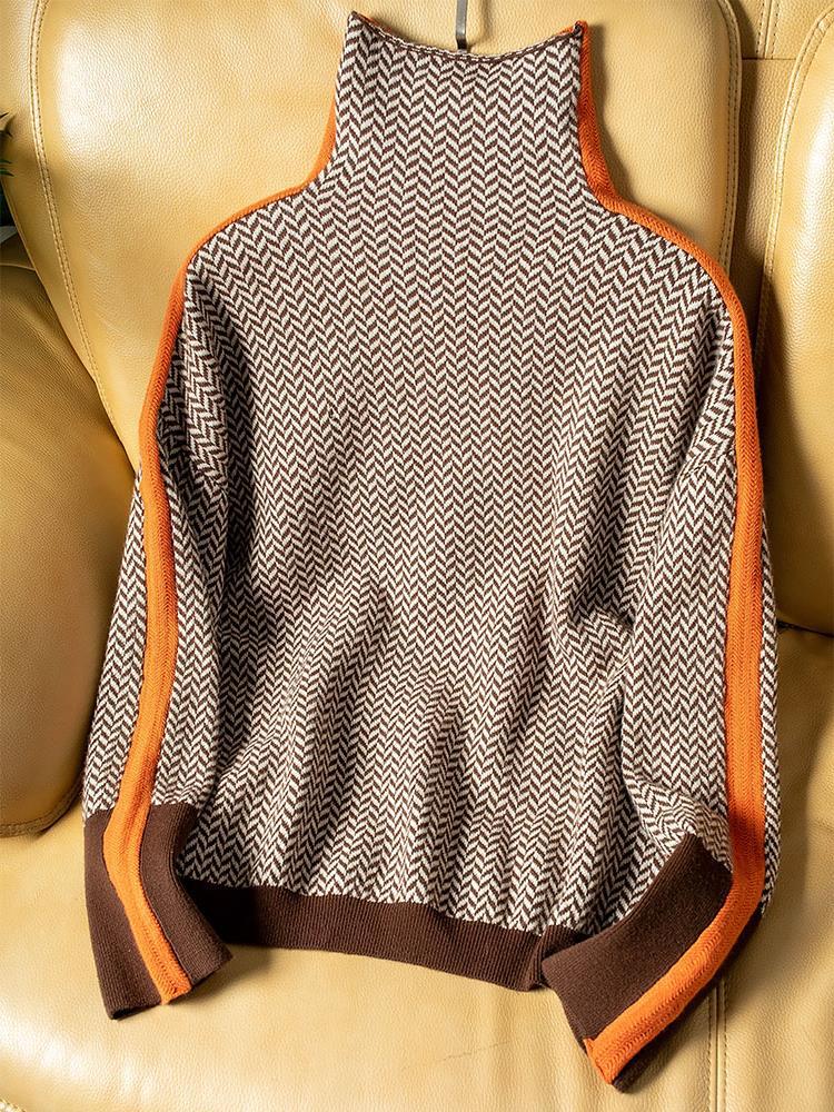 Herringbone Knit Jumper with Colour Block Trim