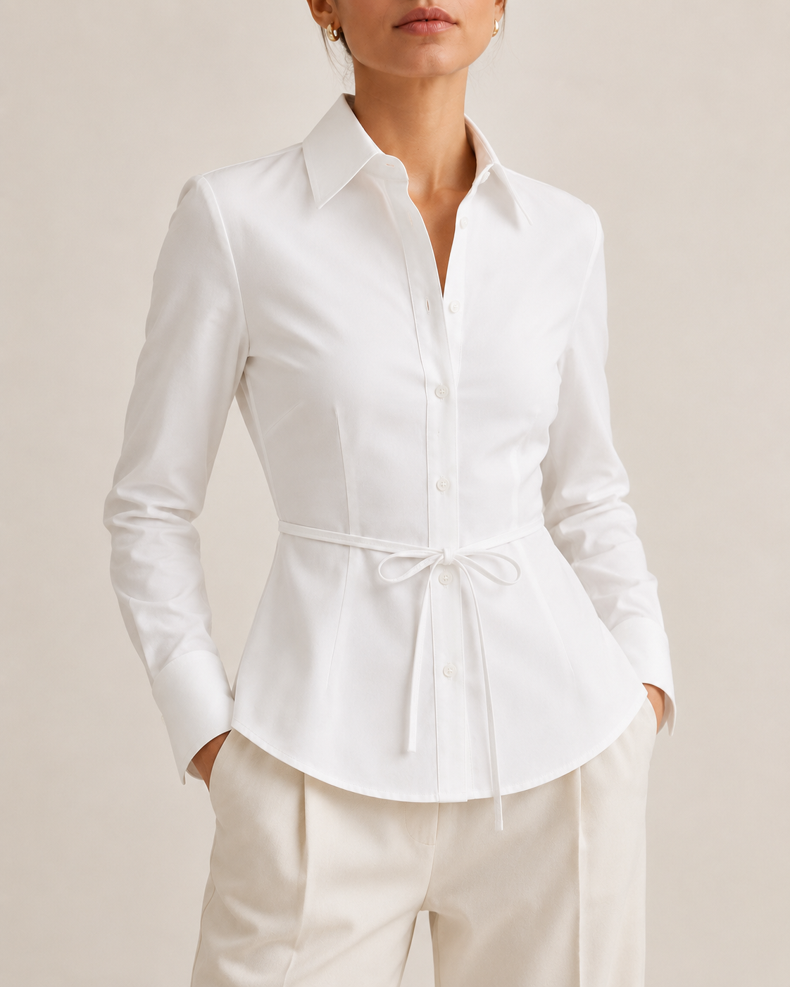 Curved Hem Shirt in white, front