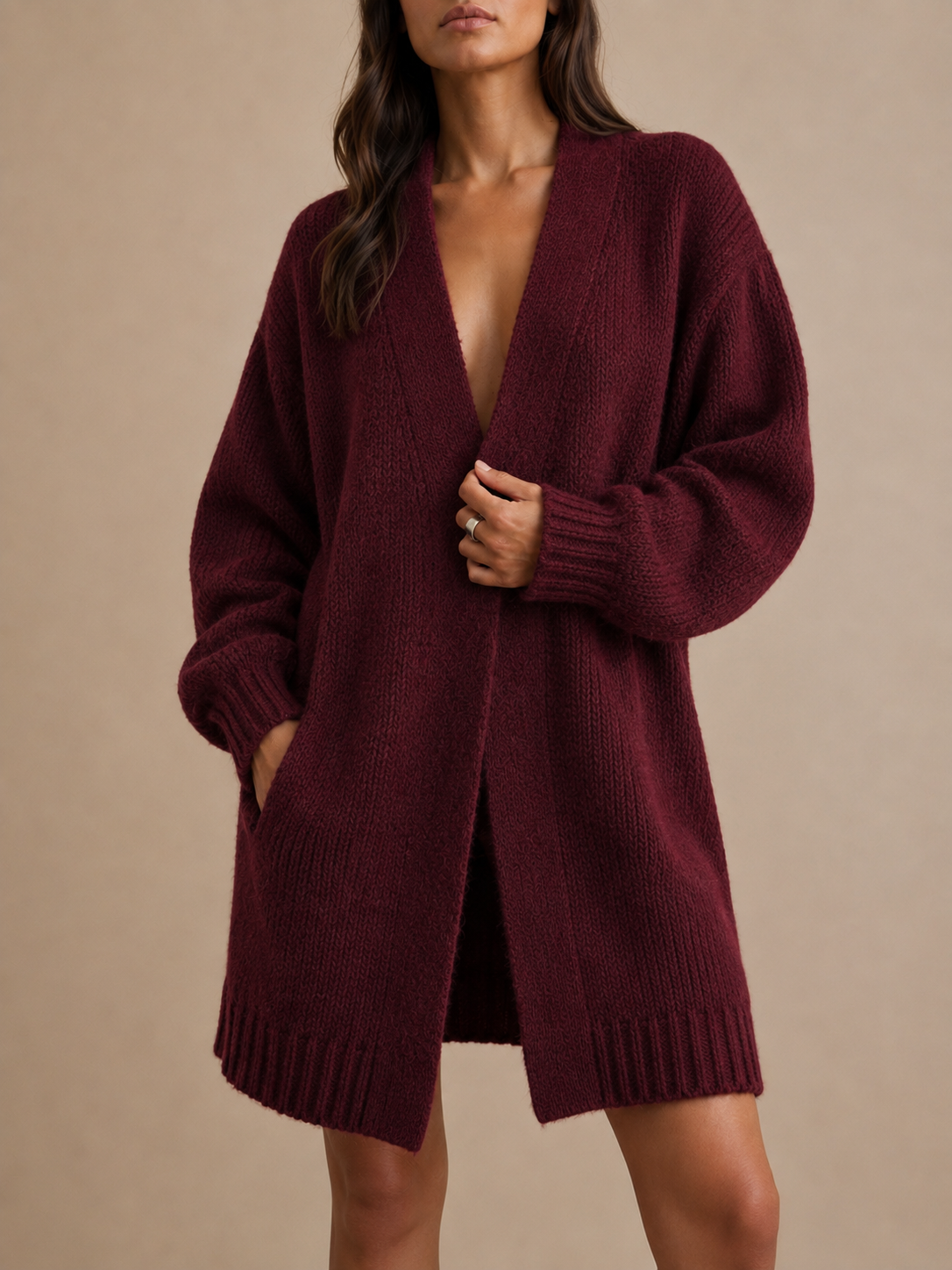 Scarf Detail Cardigan in burgundy, front