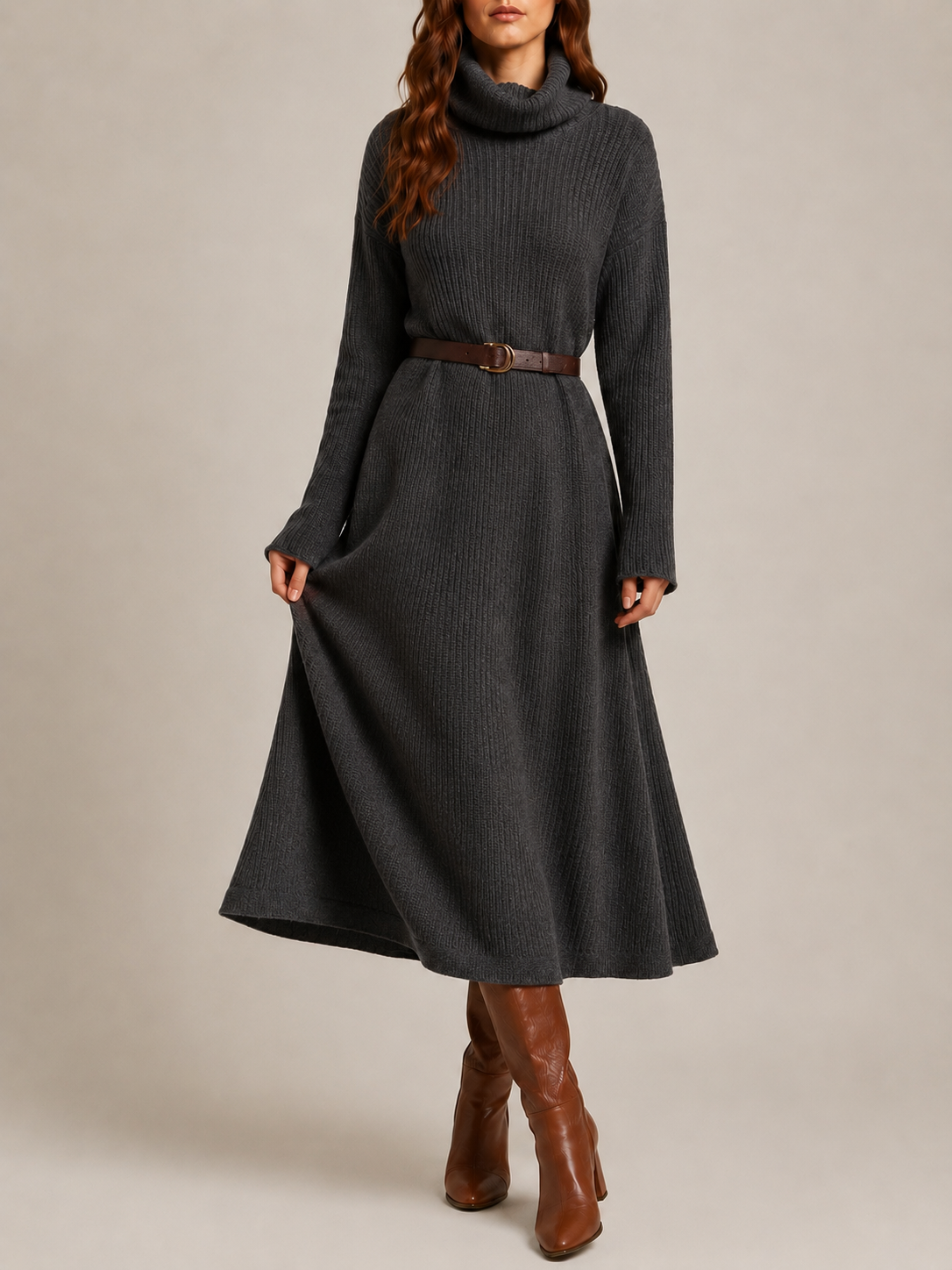 Draped Midi Dress in grey, front