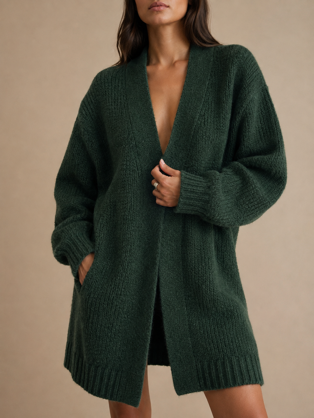 Scarf Detail Cardigan in green, front