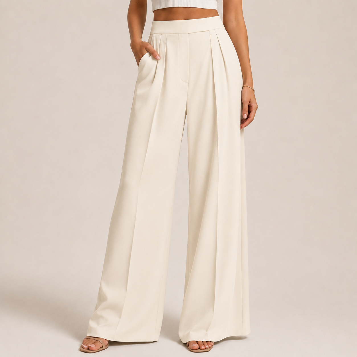 Wide-leg tailored trousers cream