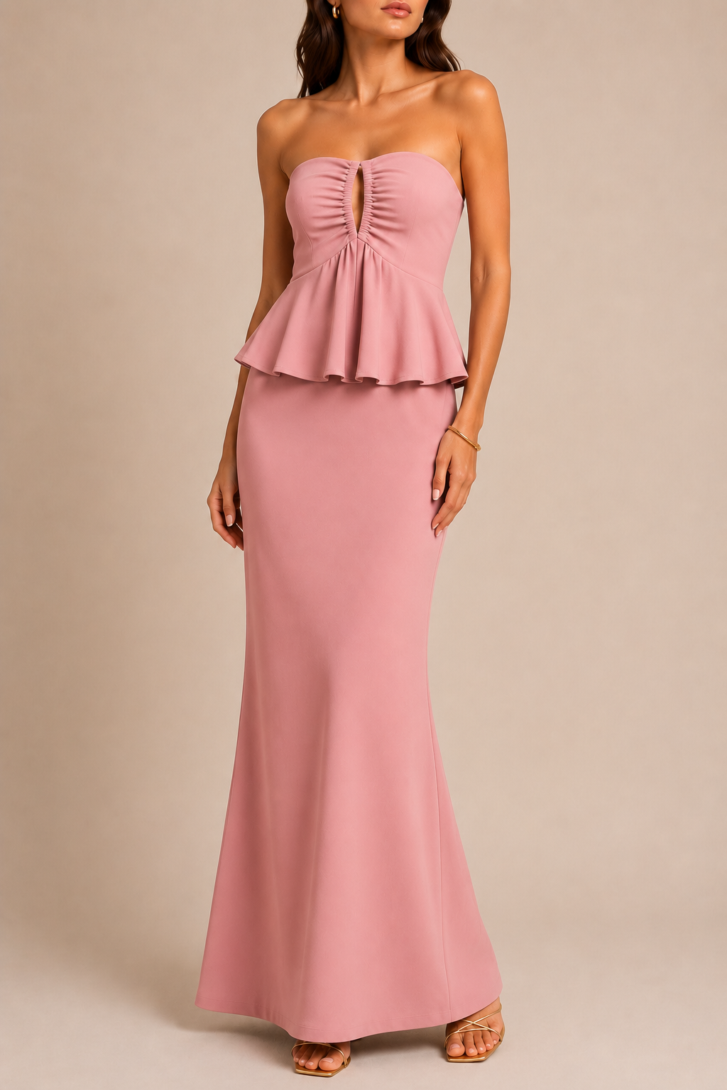 Strapless column maxi dress pink