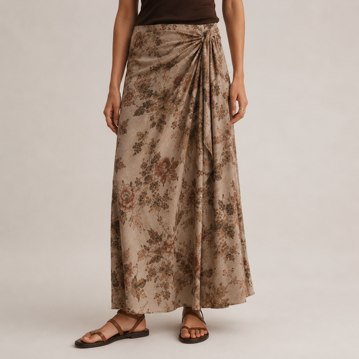 Tiered maxi skirt mocha - front