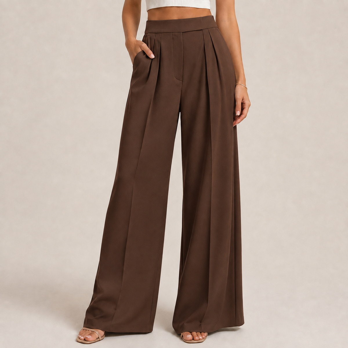 Wide-leg tailored trousers dark brown