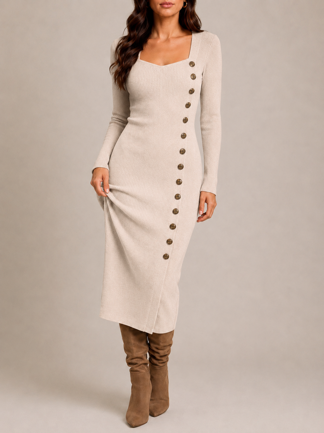 Elevated Midi Dress in beige, front