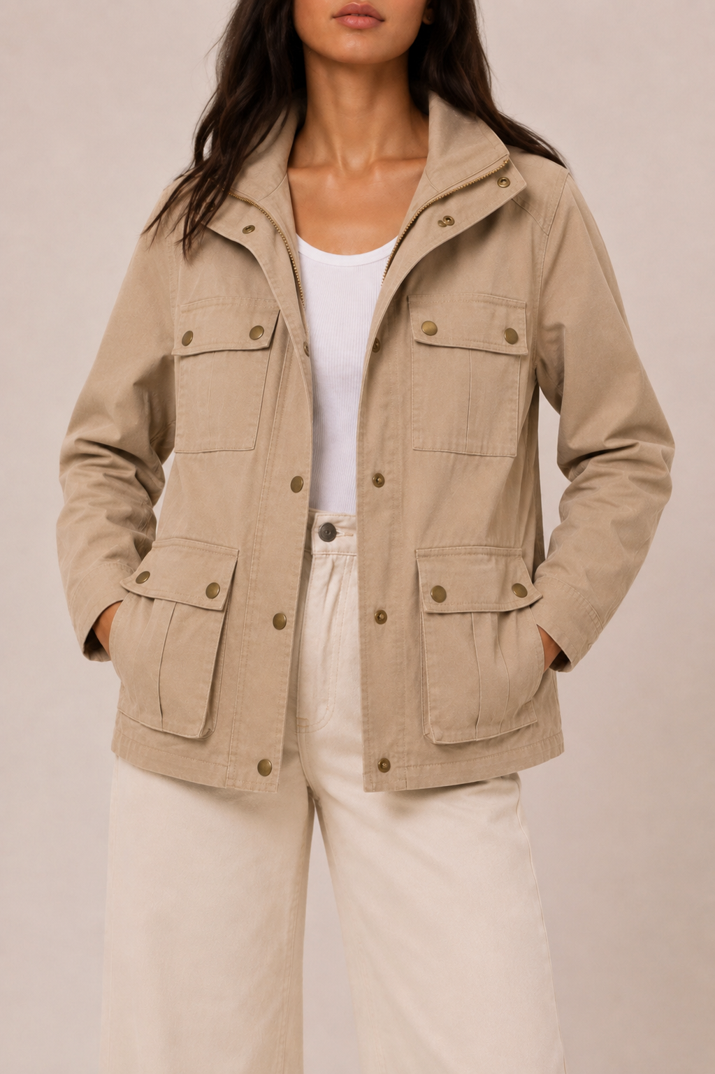 Cropped trench jacket beige