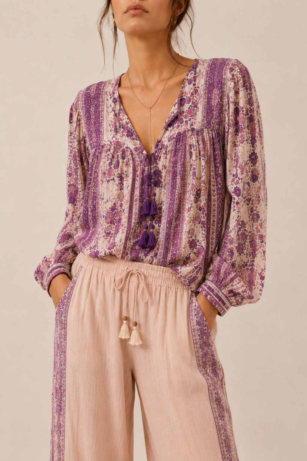 Draped blouse purple