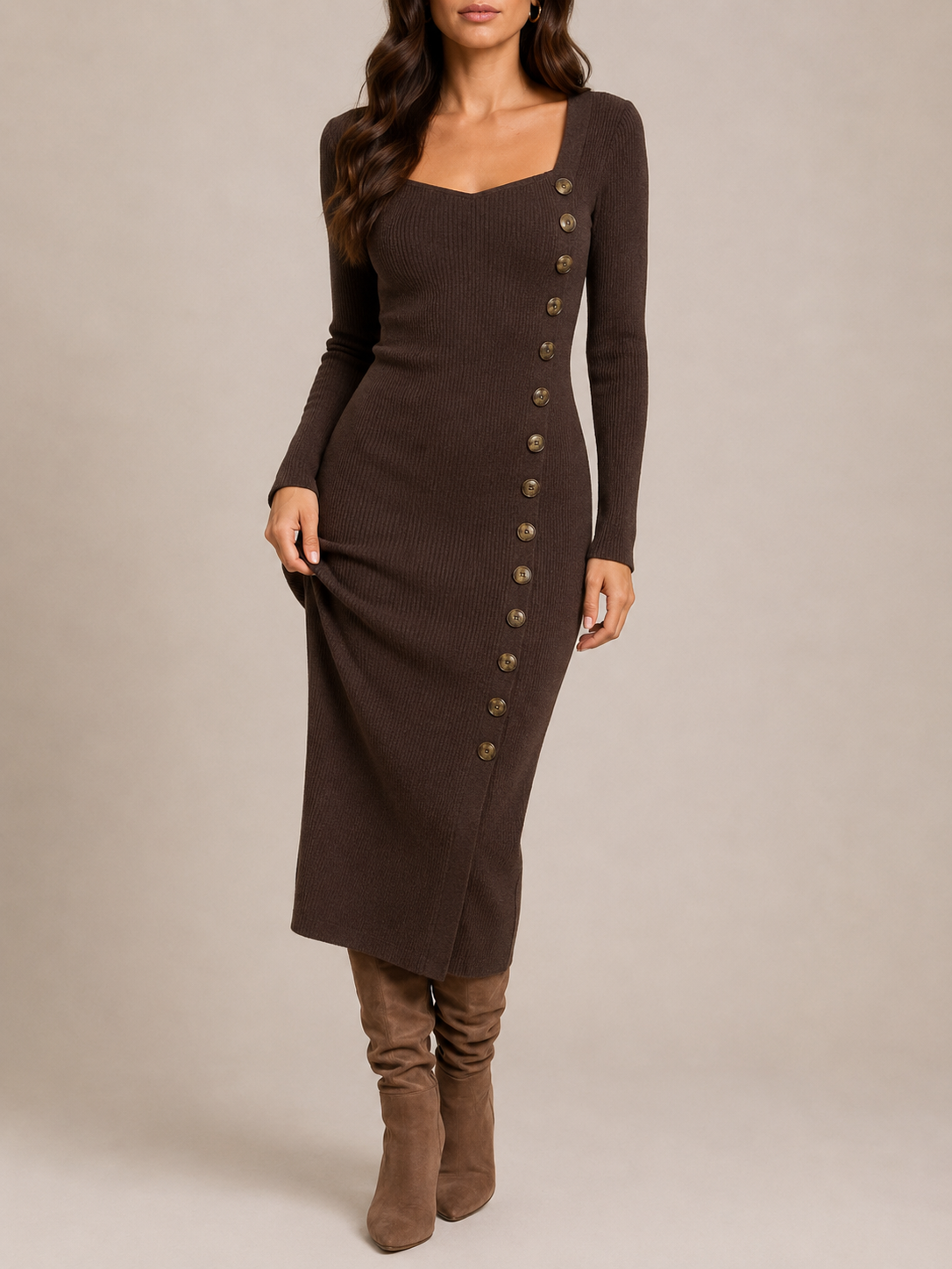 Elevated Midi Dress in brown, front